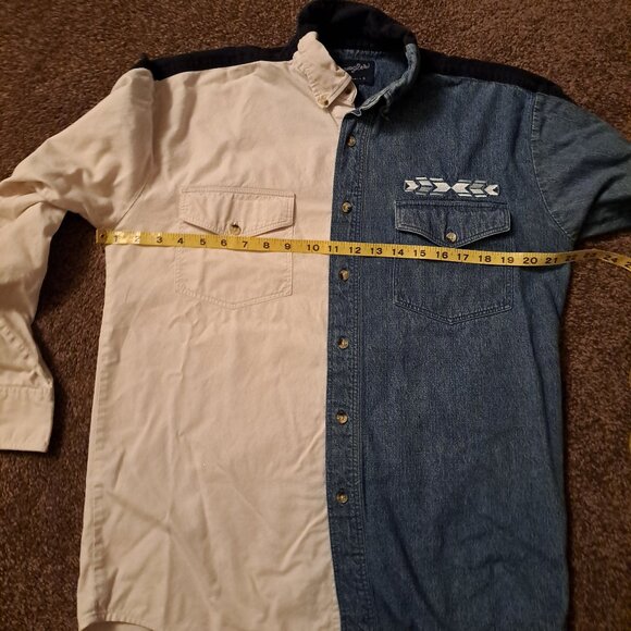 VTG Wrangler Western Shirt Color Block Aztec Embroidered Denim Long Sleeve Small - Picture 5 of 8